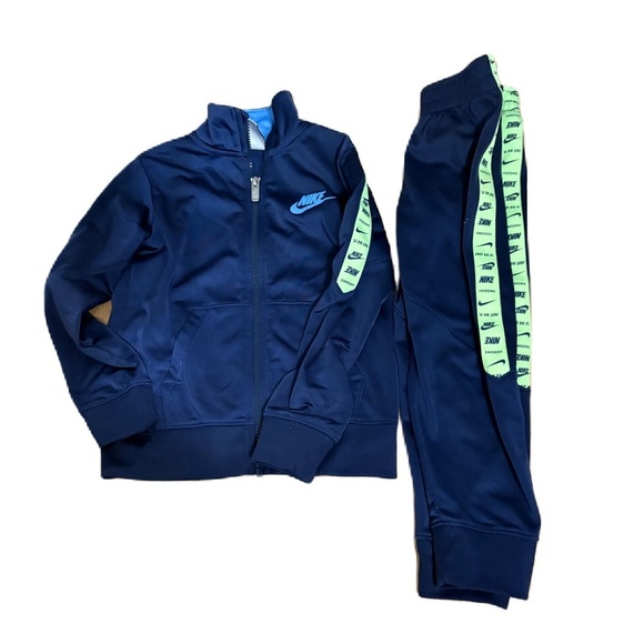 Nike Navy Blue Neon Green Tracksuit Futura Tricot Sz 4 Sweatshirt Jacket Pants - Picture 2 of 7